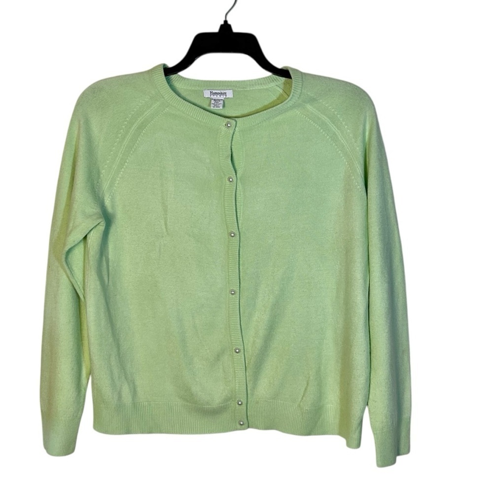 Hampshire Studio Luxelon Cardigan Sweater Grandma Granny Lime Mint Size PXL